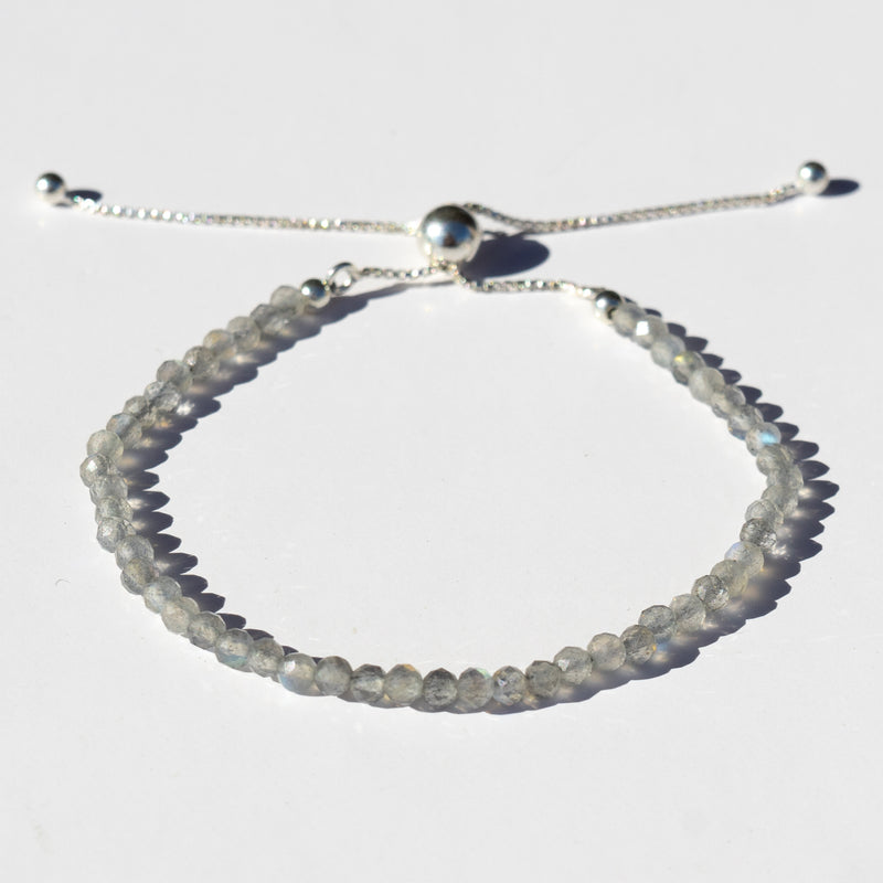 Adjustable Silver Labradorite Bead Bracelet