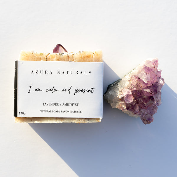 Crystal & Soap Duo | I am calm and present + Amethyst Cluster