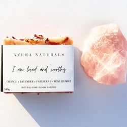 Crystal & Soap Duo | I am loved and worthy + Rose Quartz Chunk